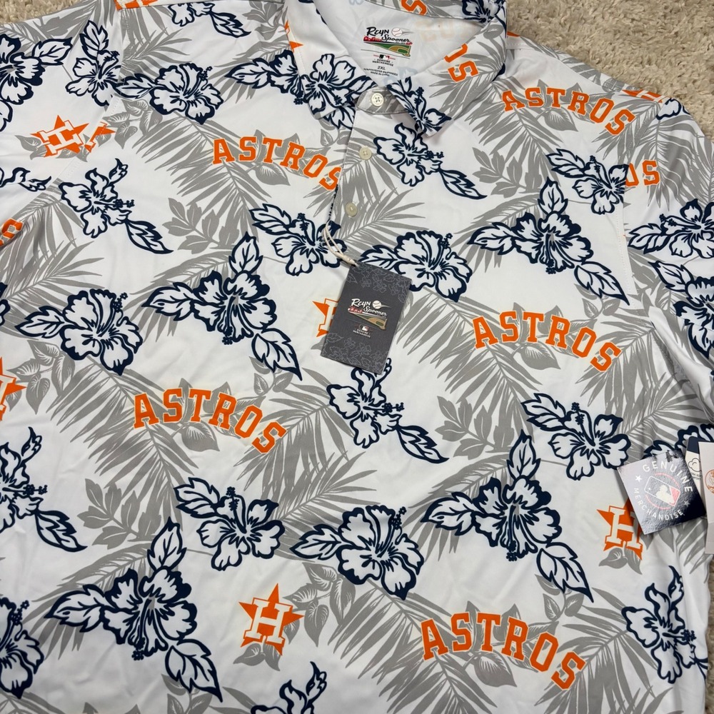 Reyn Spooner Houston Astros Performance Polo Mens 2XL White Floral MLB Baseball